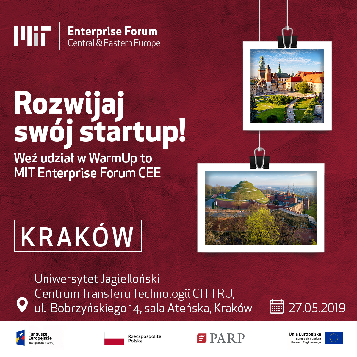 Rozwijaj swój startup! Plakat warmup MIT Enterprise Forum CEE
